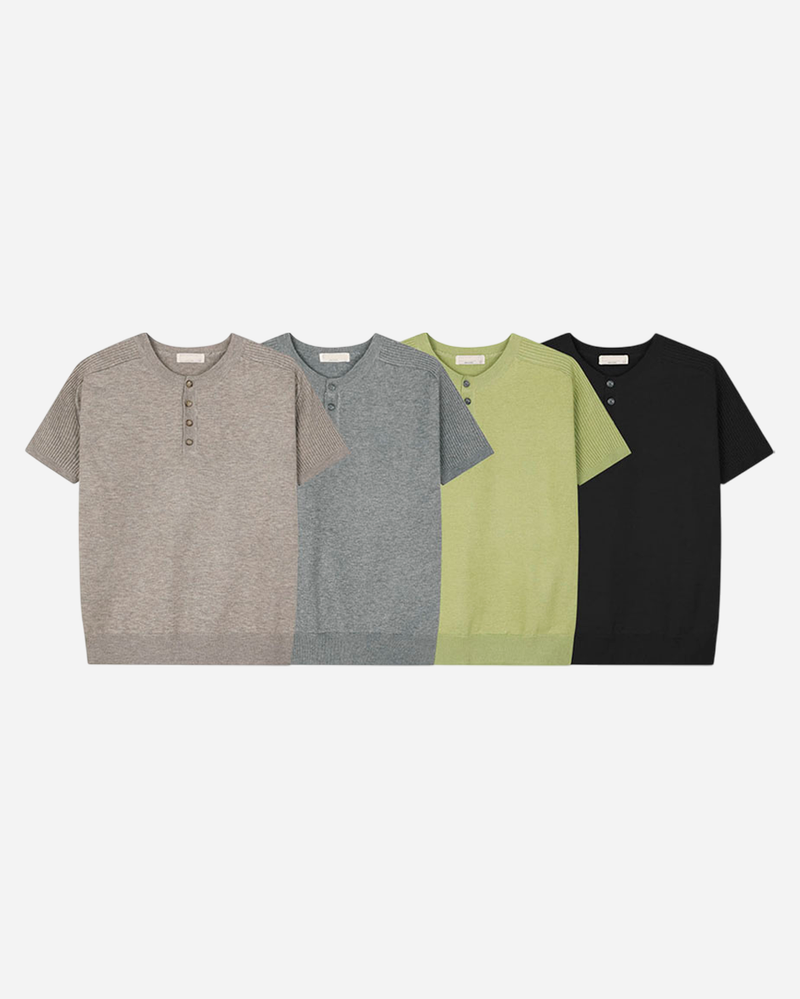 Needle Henley Neck Short Sleeve Knit