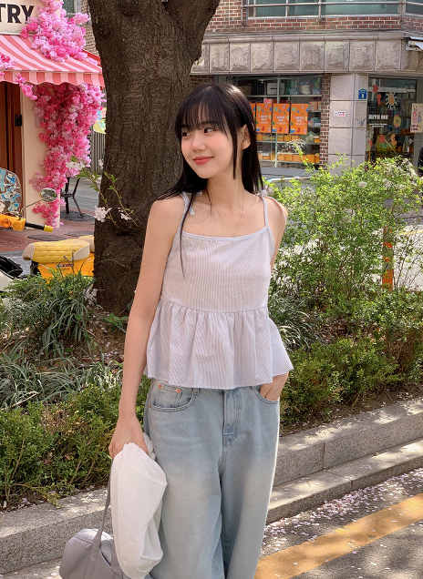 SHOPPERLAND(ショッパーランド)の「Stripe Flare Sleeveless Blouse (3color)(Tops)」