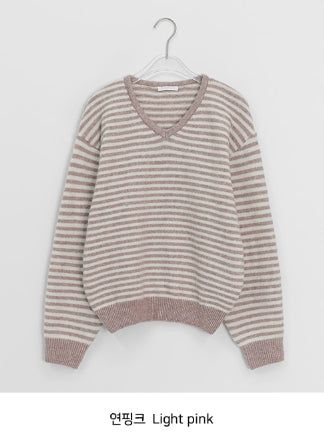 Ttet Stripe Wool V-Neck Knit