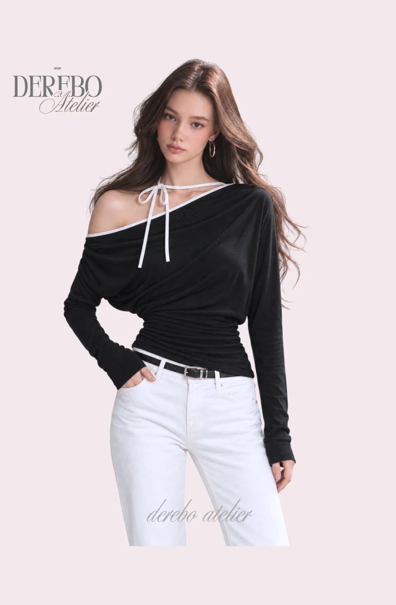 One open-shoulder halter strap long-sleeve tee 
