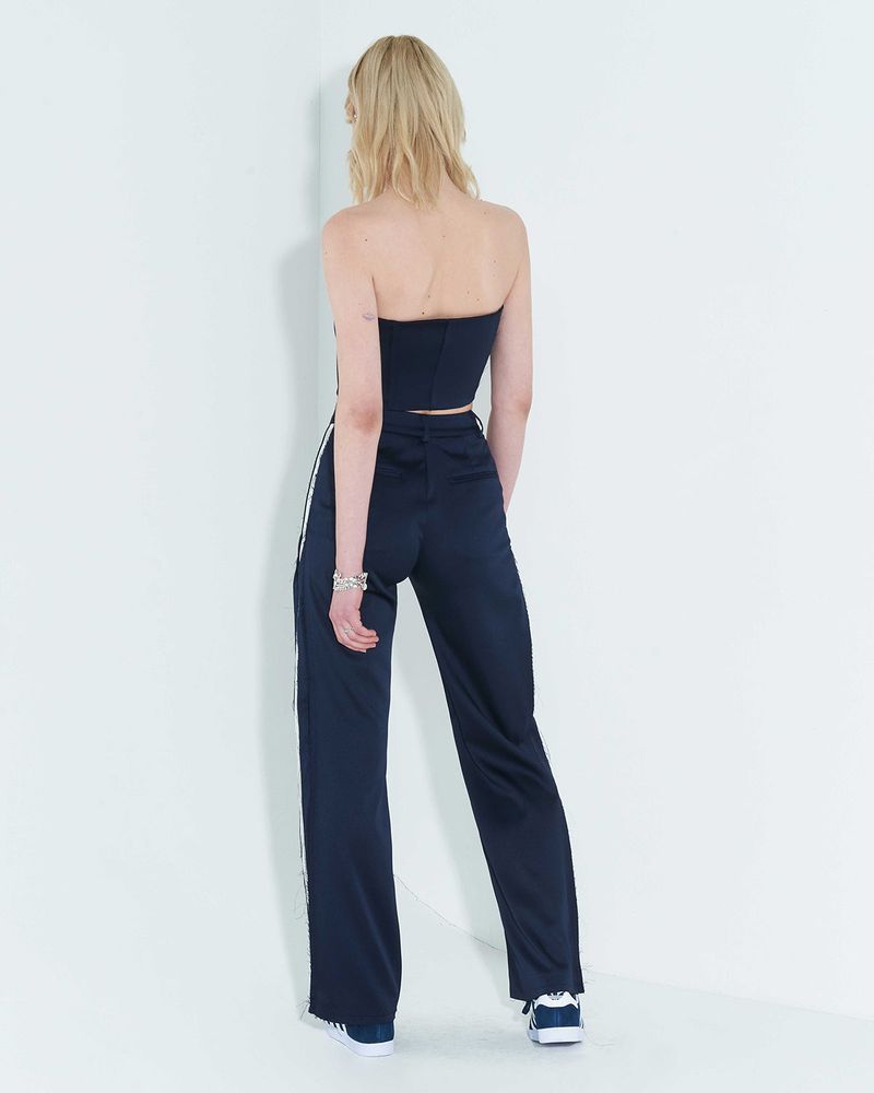 Raw Edge Button Tube Top _ Navy