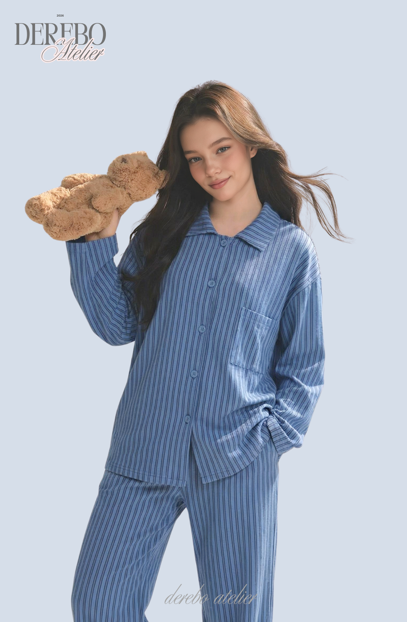 blue stripe fleece pajamas