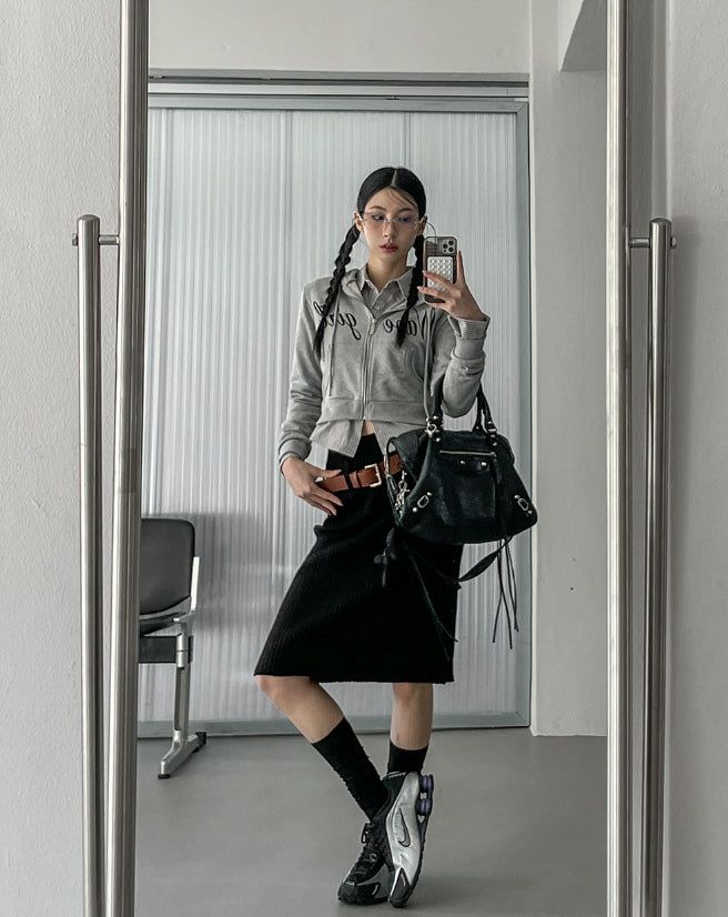 [Belt set] Belted knit midi skirt