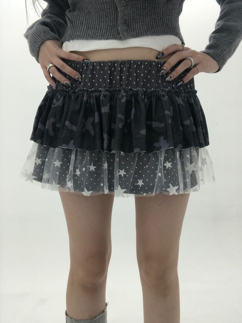 Gray Dot Camo Lace Skirt