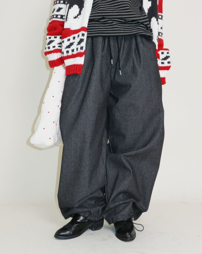 Terry Stripe Banding Carpenter Wide Denim Pants (for all four seasons)