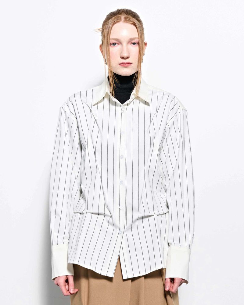 DOZI - Pinched Stripe Oversized Shirts _ Ivory