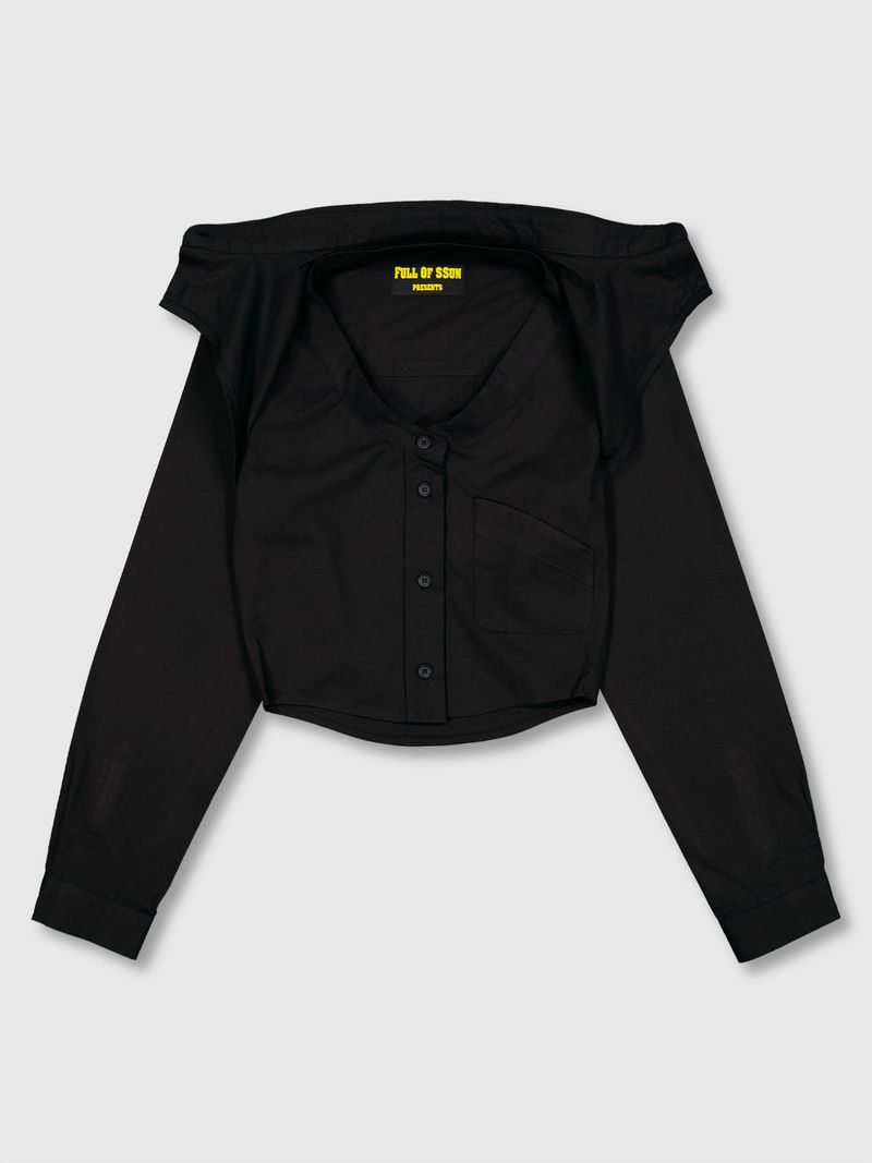 Crop Double Collar Shirts (Black)