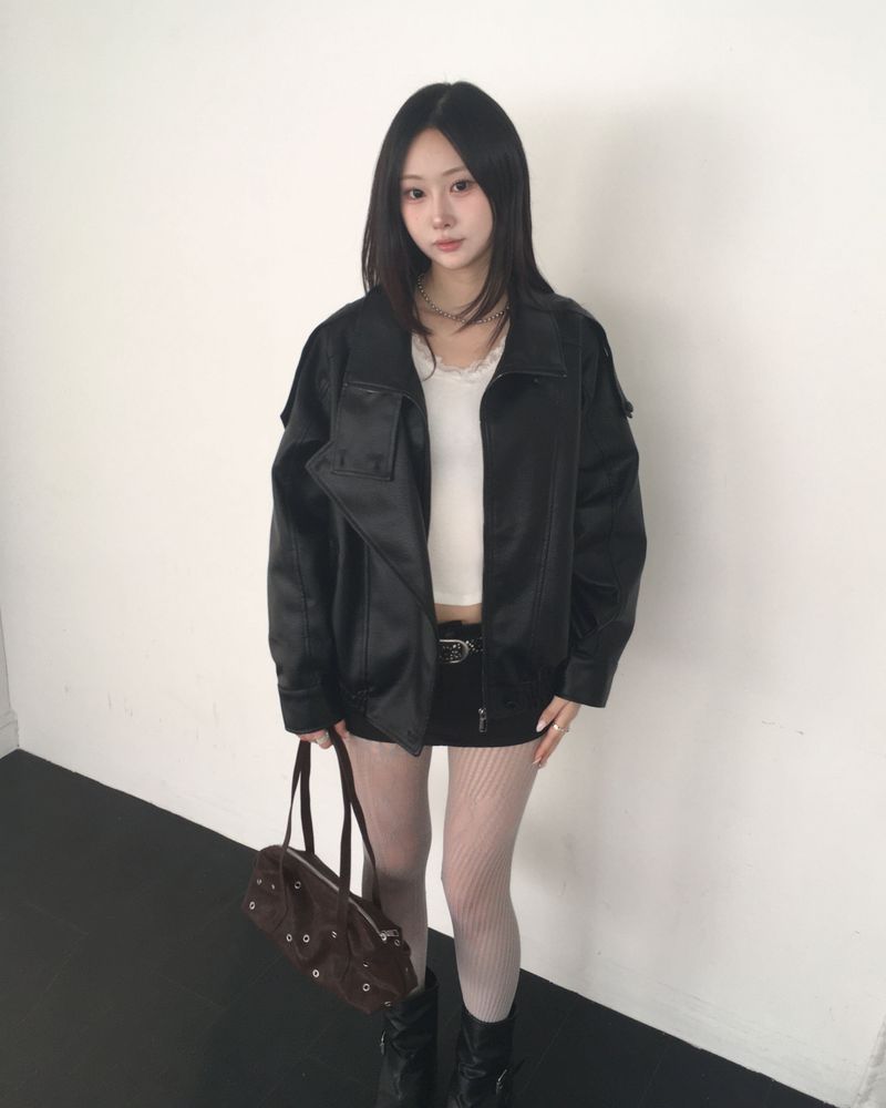 High neck leather jacket