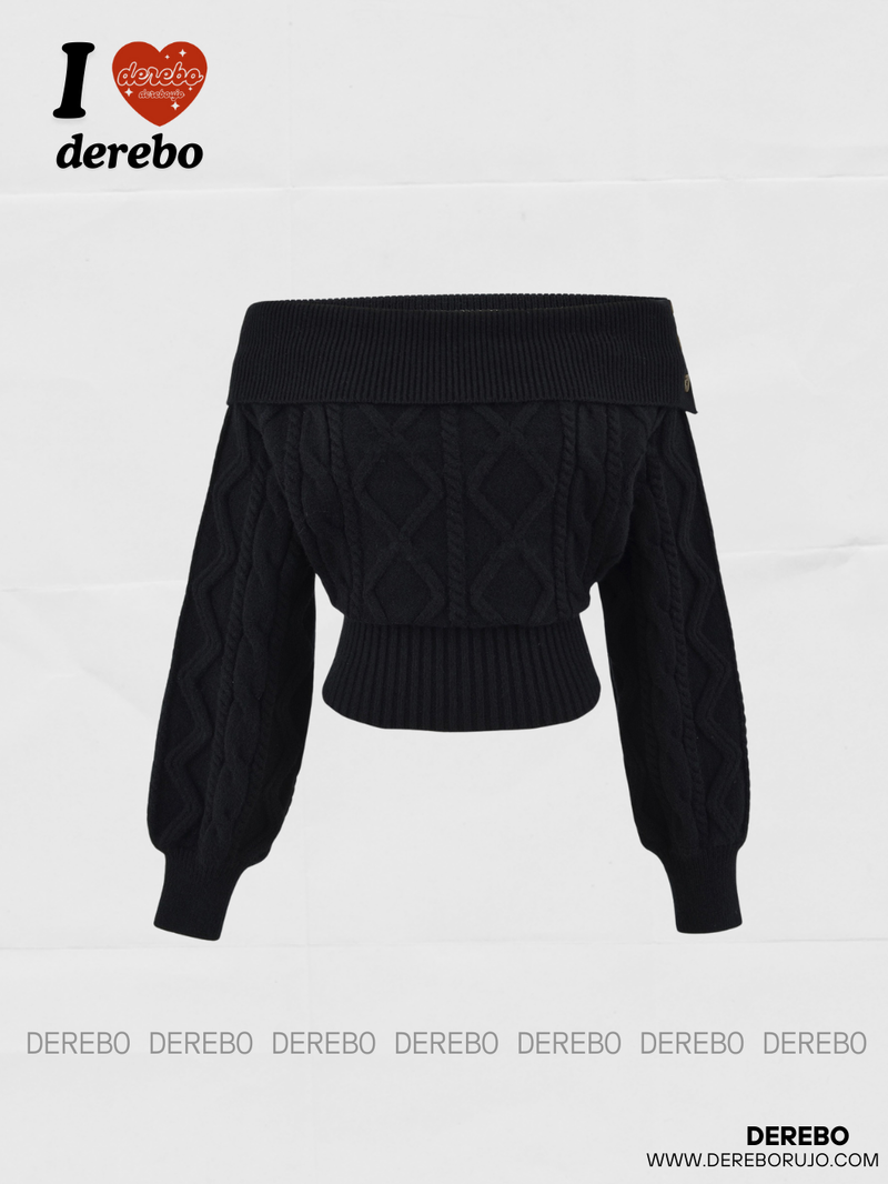 Fair Isle Off-Shoulder Twisted Knitwear