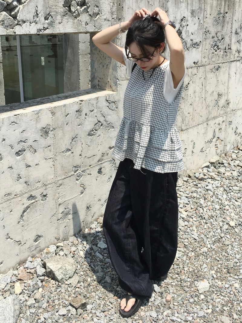 Mori Check Frill 2-Way Blouse (2c)