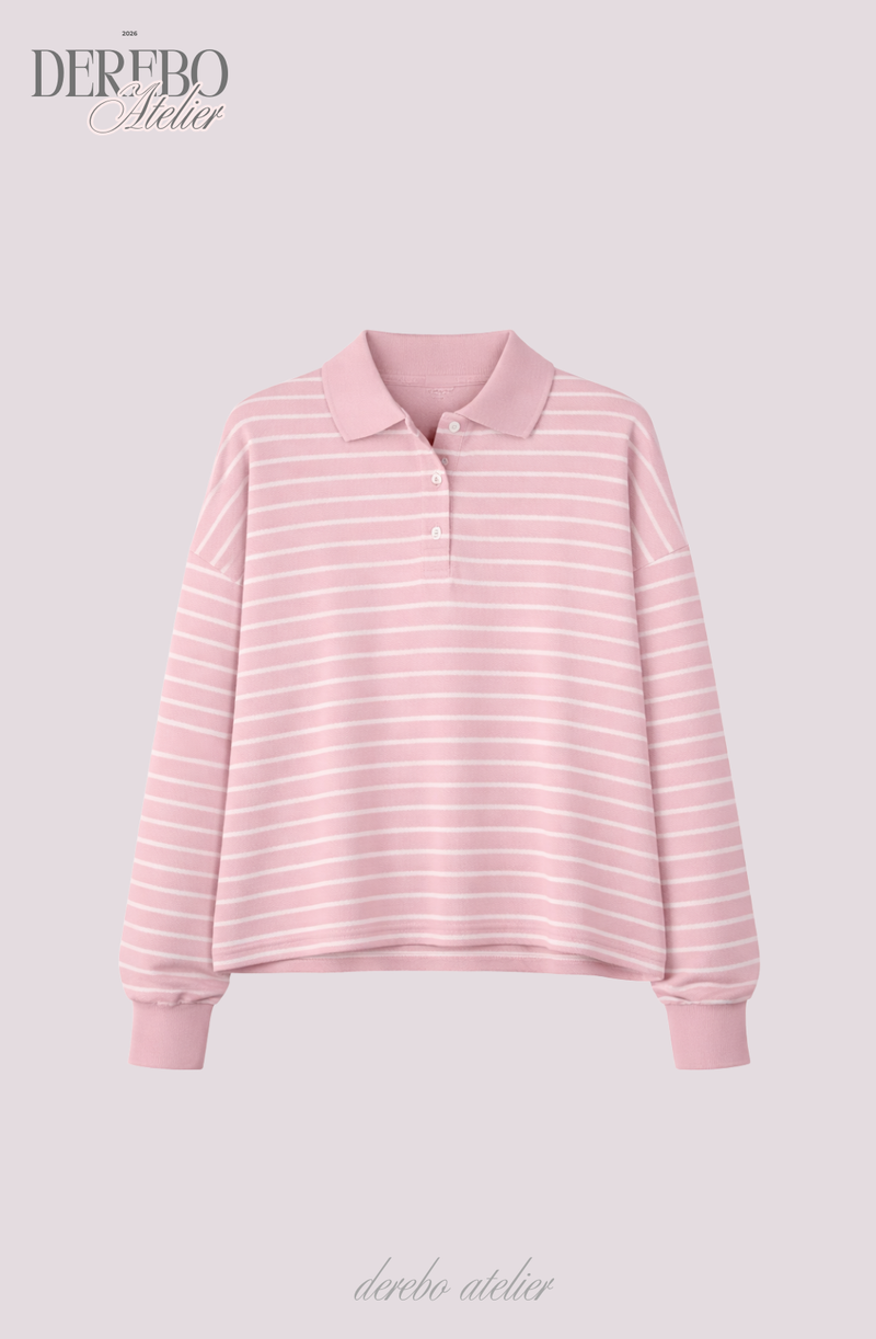 Pink Stripe Loose Collar Tee