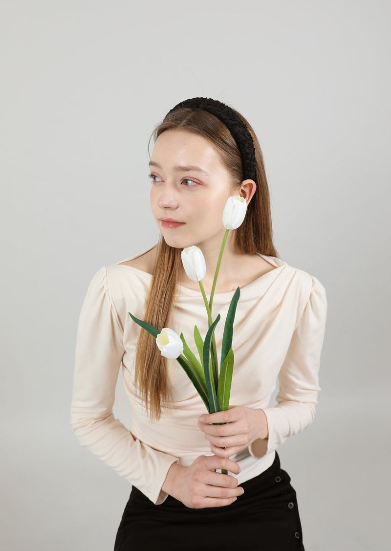 Drape Puff Shirring T-shirt Beige