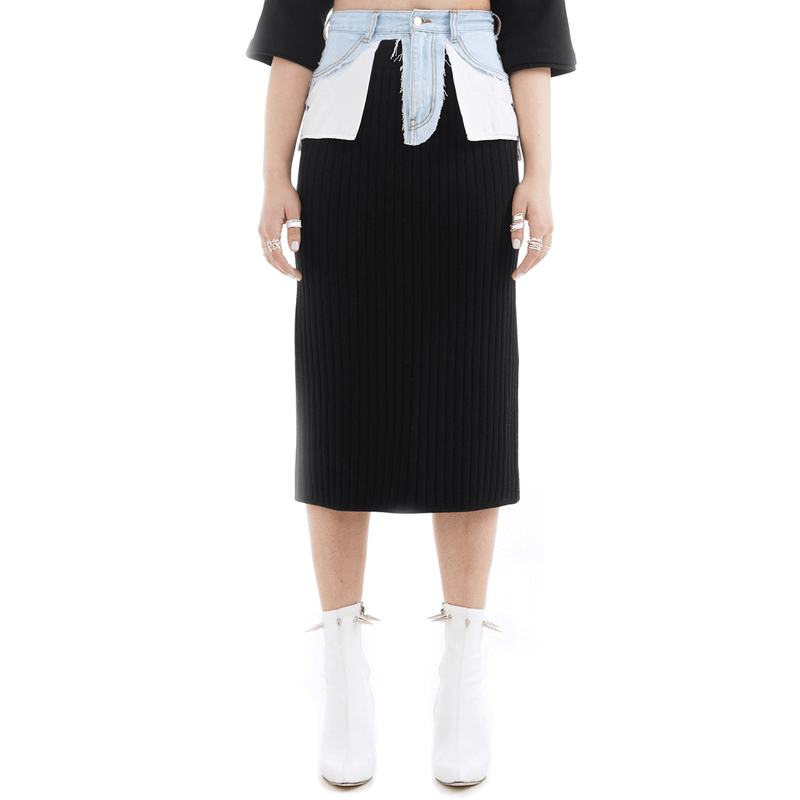 ULKIN（オルキン）の「Destroyed Denim Knit Skirt（Skirts）」