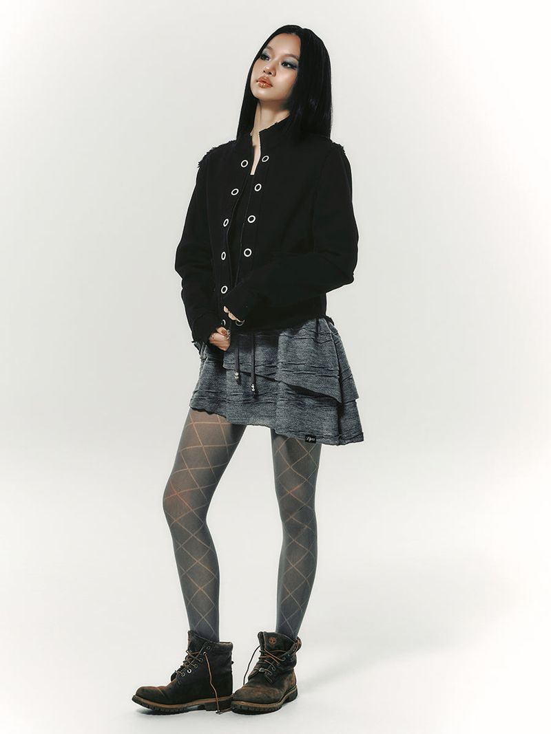 EYELET COTTON JACKET BLACK