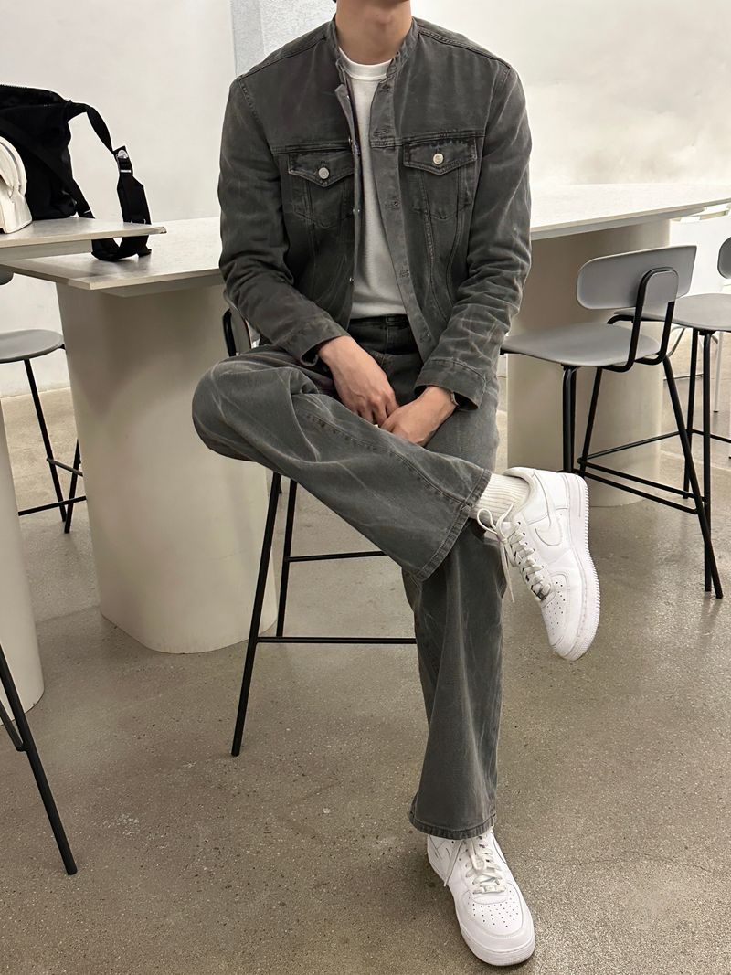 LMN Semi-Over China Setup Denim Jacket (Gray)