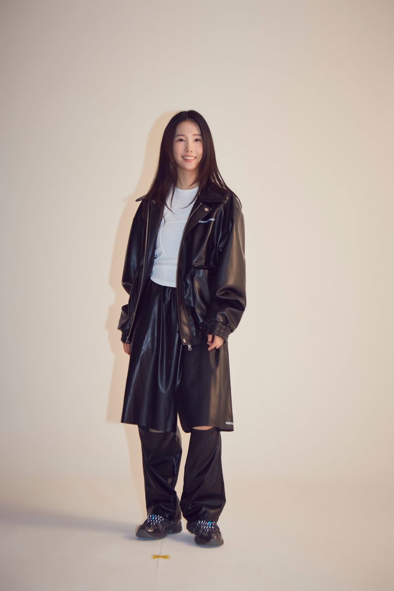 banding half cut long pants_faux leather bk