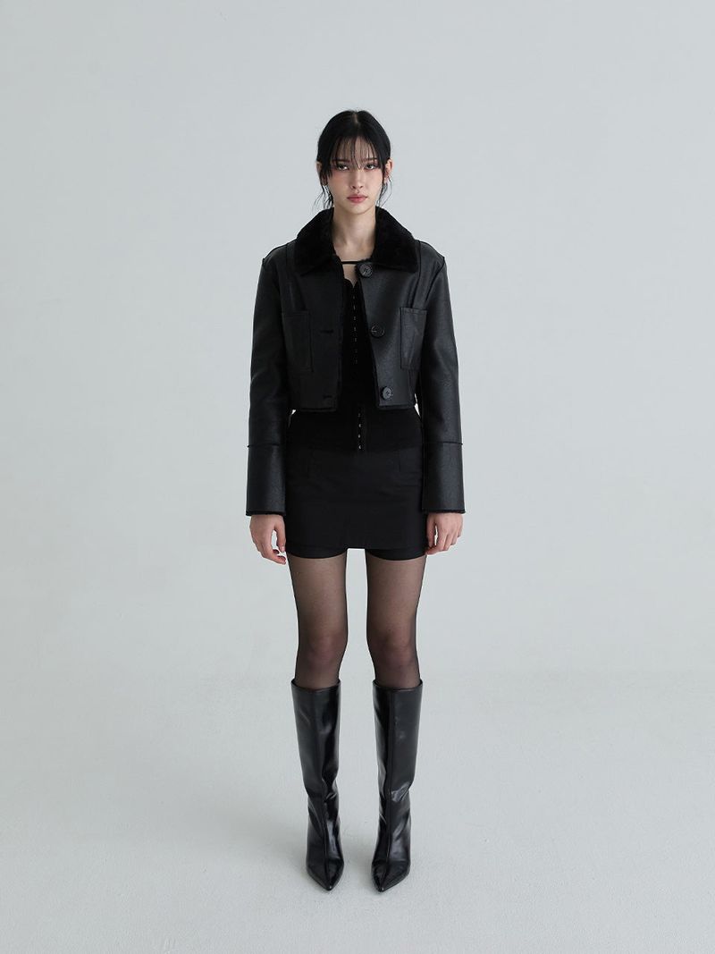 Short reversible leather mustang (Black)