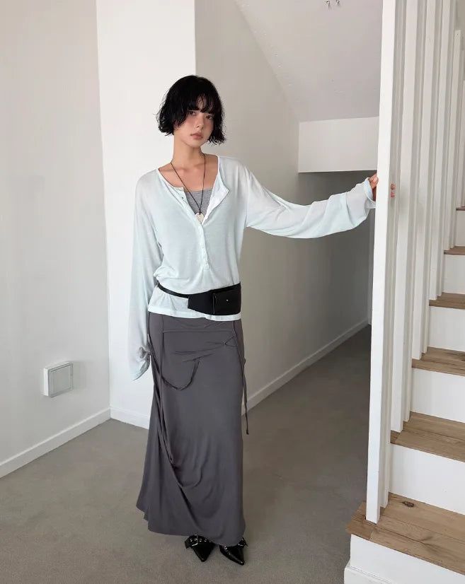 SHEER BUTTON HENLEY TOP