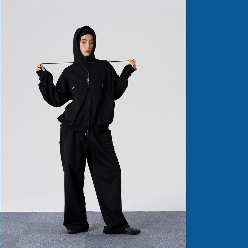FMACM Ribbed-Spliced Geometric Four-Pocket Hoodie