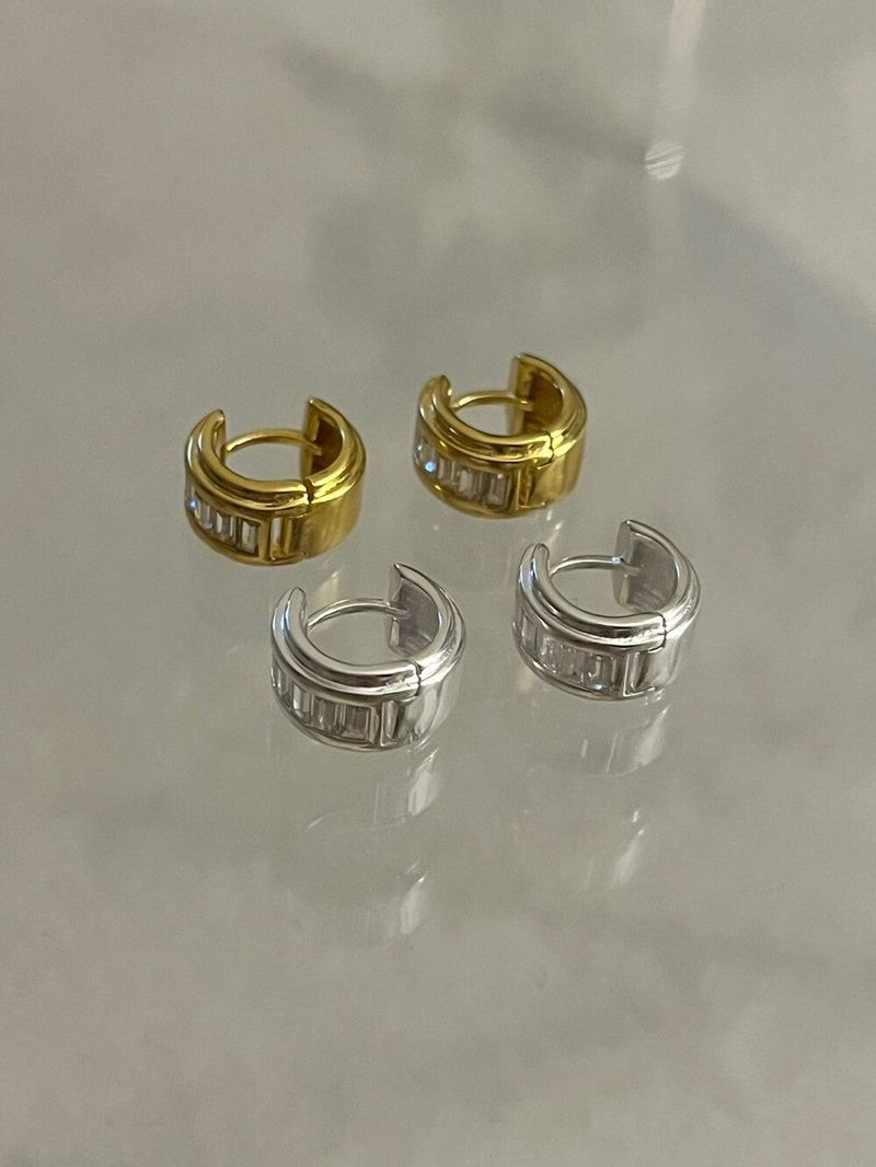 (silver925/18k) Aqua cubic earrings
