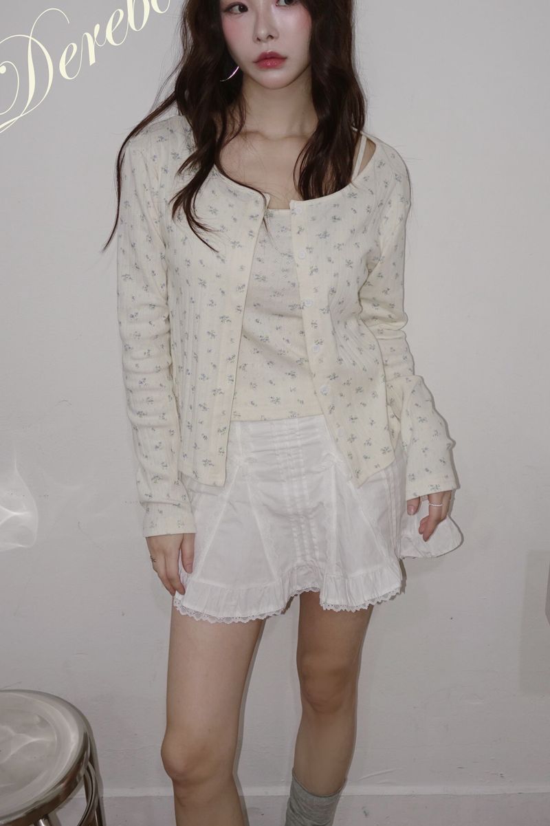 Lovely flower cardigan sleeveless two-piece set