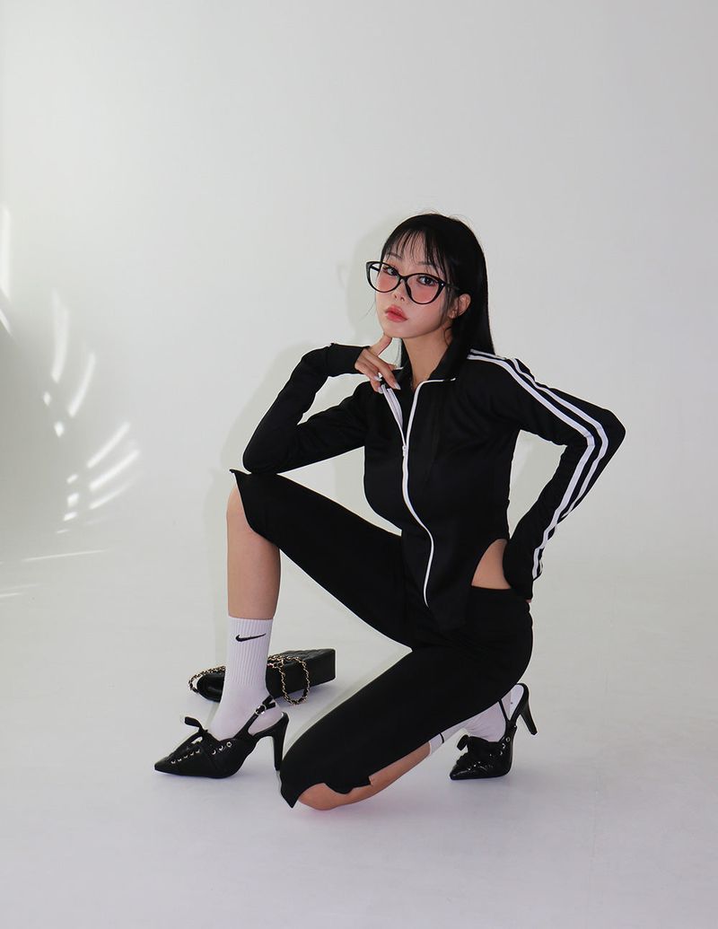Track Cut-Out Slim Fit Zip-Up