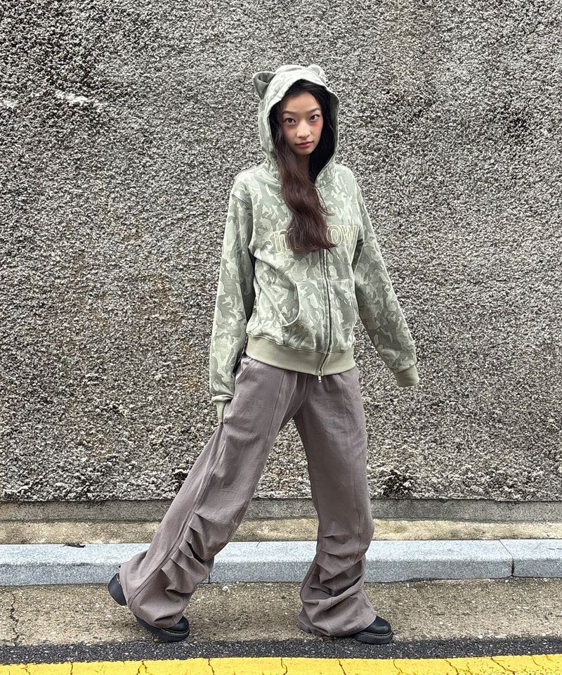 FOLDING SHIRRING PANTS - KHAKI GRAY