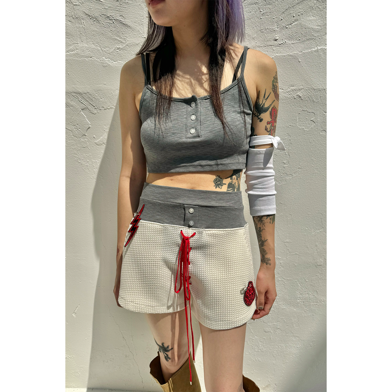 TWO-TONE WAIST WAFFLE SHORTS