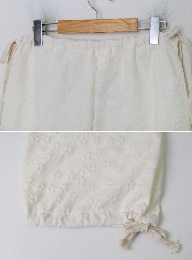 Flower Emboss String Wide Jogger Pants (4color)