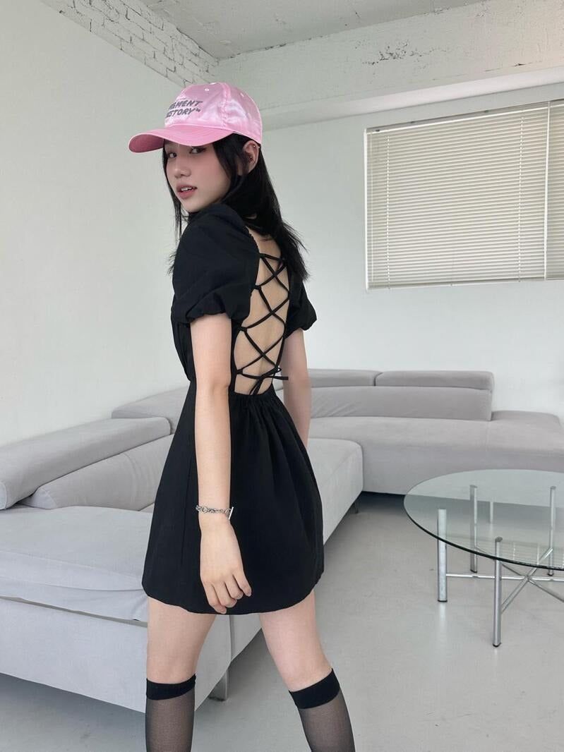back strap ribbon dress