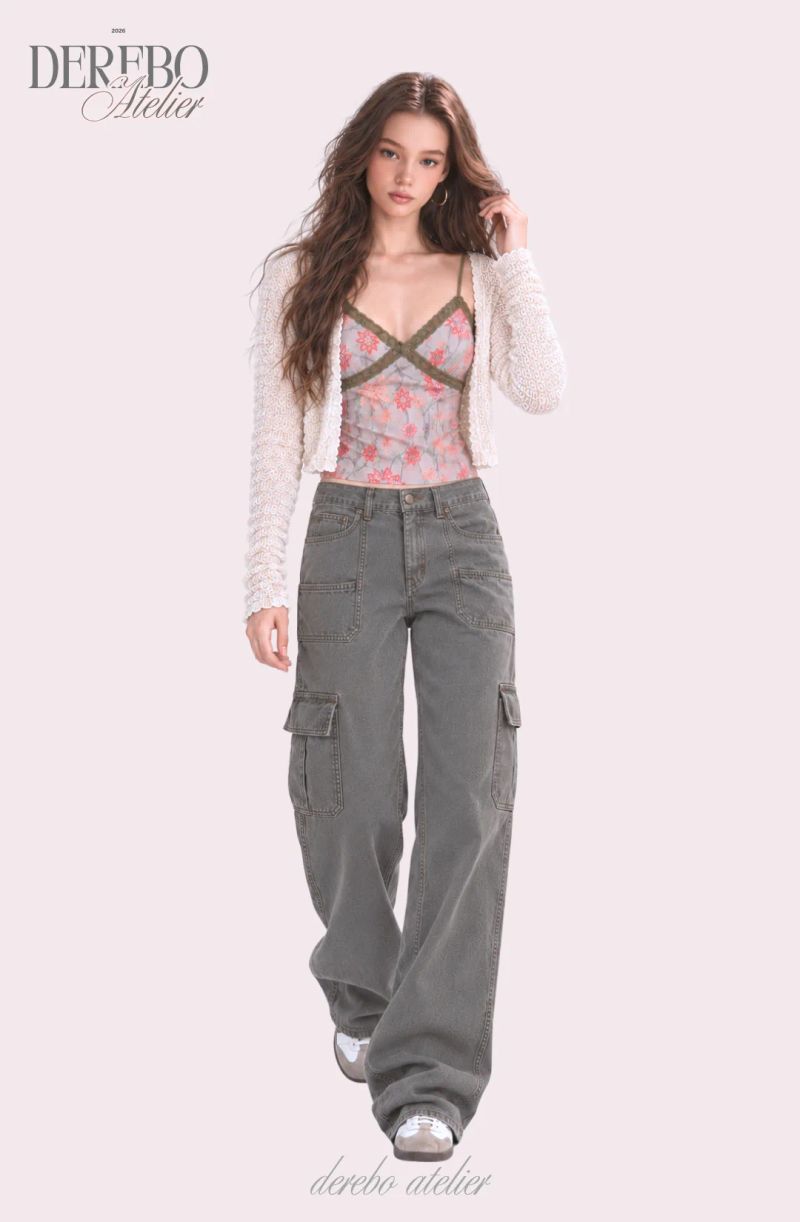 Rene Khaki Sleeveless Cardigan Two-Piece Top