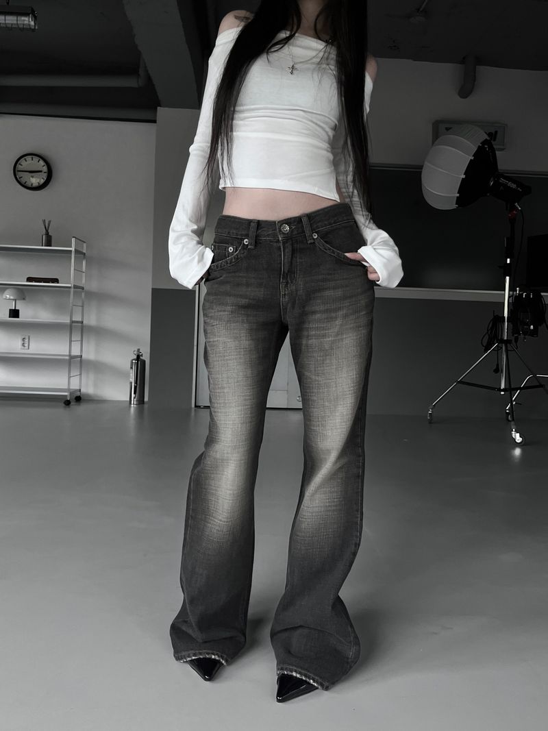 fade washed bootcut denim