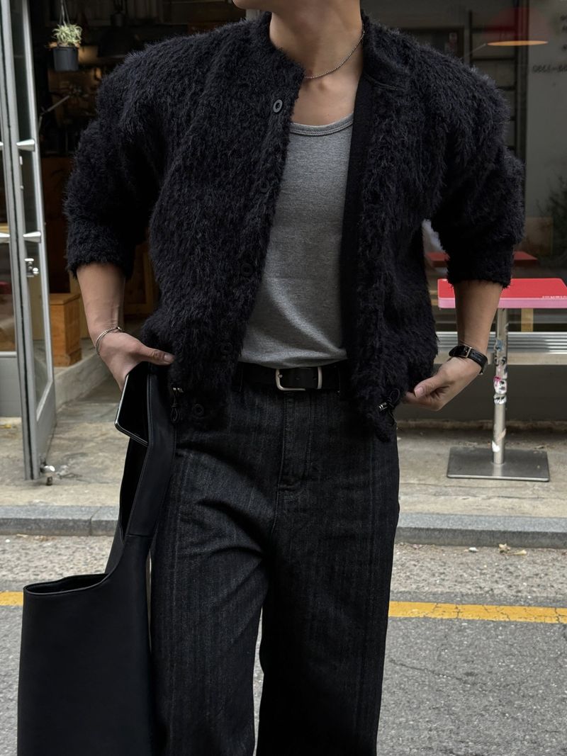 Airy texture cropped cardigan