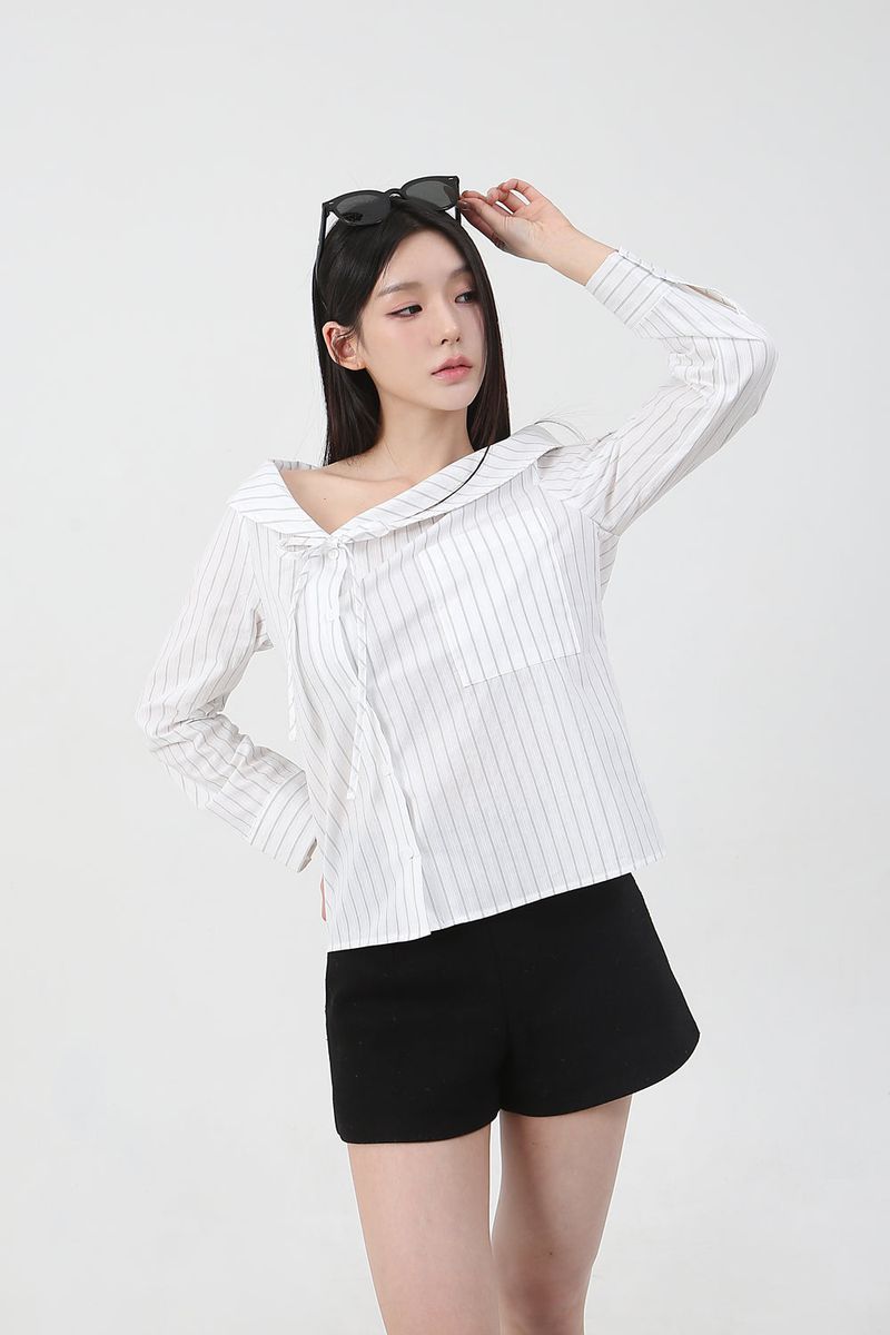 Stripe Offshoulder Blouse_white