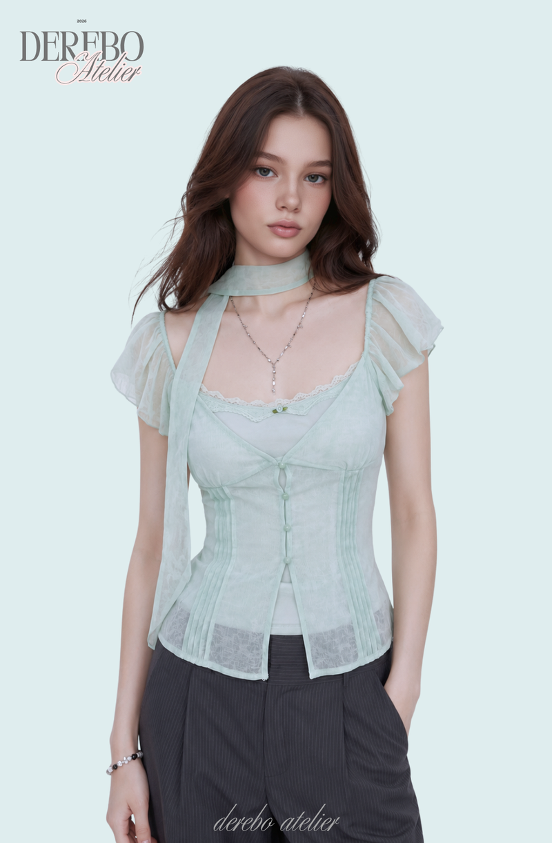 antique mint chiffon blouse