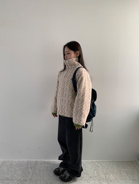 Tumbab Wool Collar Quilted Fleece Jumper