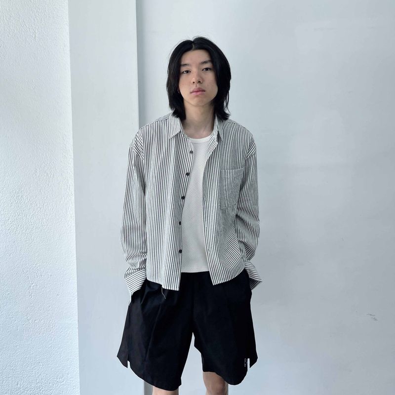 Minimalist Fine Striped Cropped Shirt