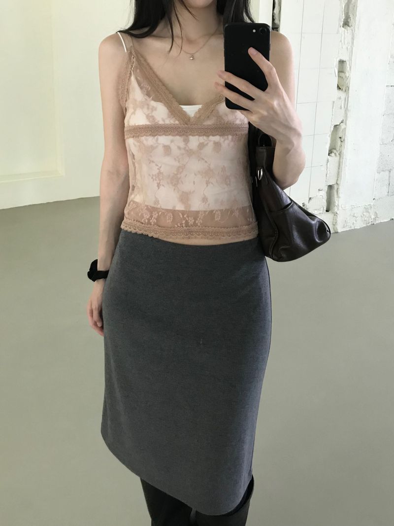 Flower See-Through Lace Sleeveless Top (2 colors)