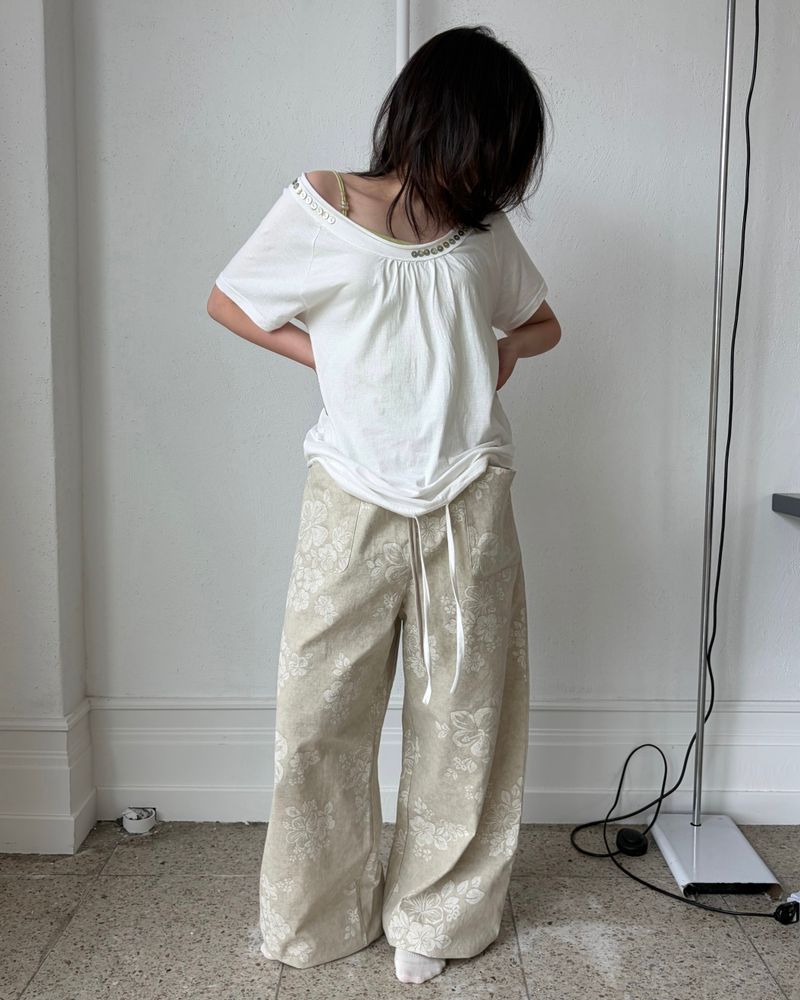 シェル ボタン オープンネック Tシャツ (3colors)