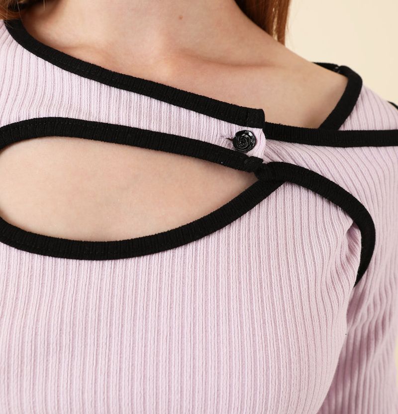 Line Contrast Slim T-shirt Purple