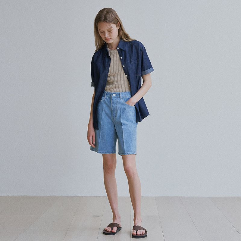 Denim stitch half shirt