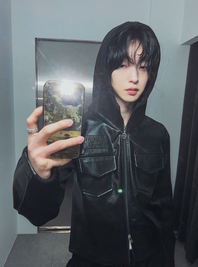 [LANARCH] Noble Leather Pocket Hooded Zip-Up