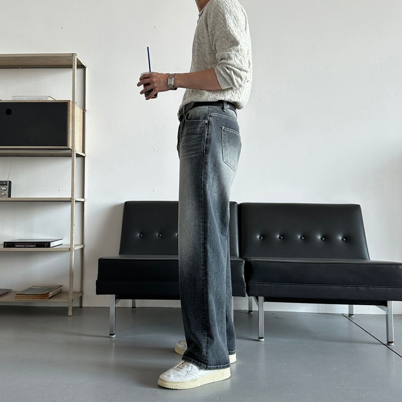 LMN Chrome Semi Wide Brush Denim Pants (4 colors)