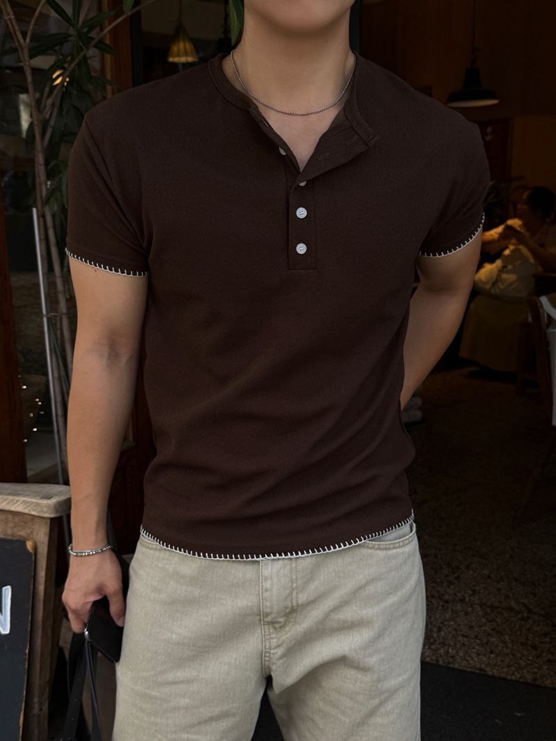 Mir stitch henley neck short sleeve tee