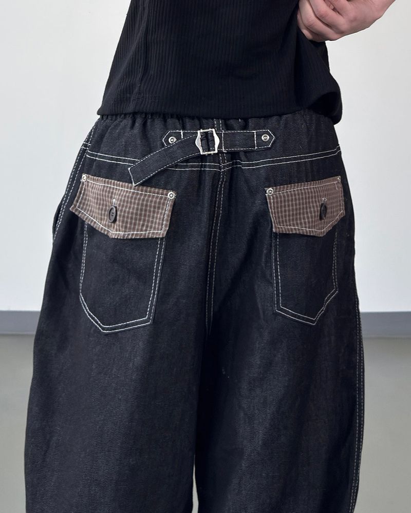 Hanel Check Flap Balloon Denim Pants