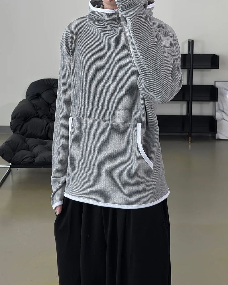 Terne ribbed diagonal zipper hoodie
