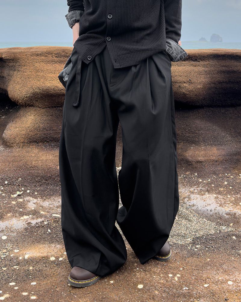 Drape Belted Wide Slacks