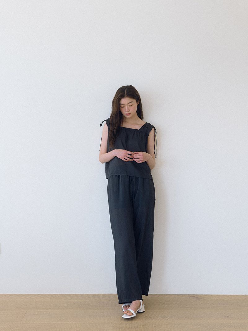 Thin Banding Wide Pants - Charcoal