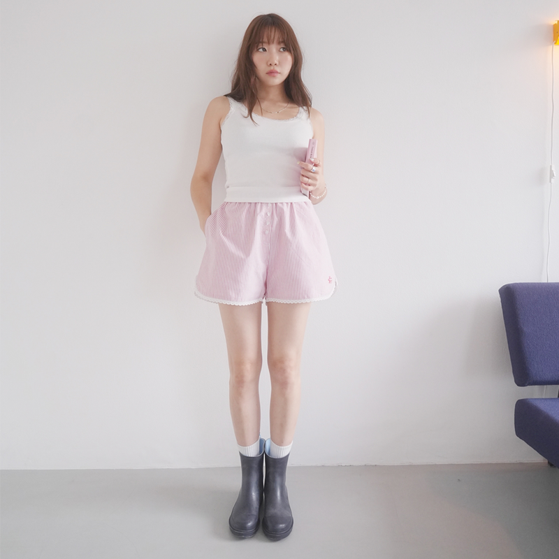 HOMEBODYTHINGS（ホームバディーシンクス）の「ストライプレースショーツ (ピンク)（パンツ）」
