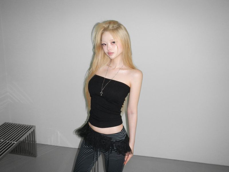 pleats mesh shirrin  top(3 color) 